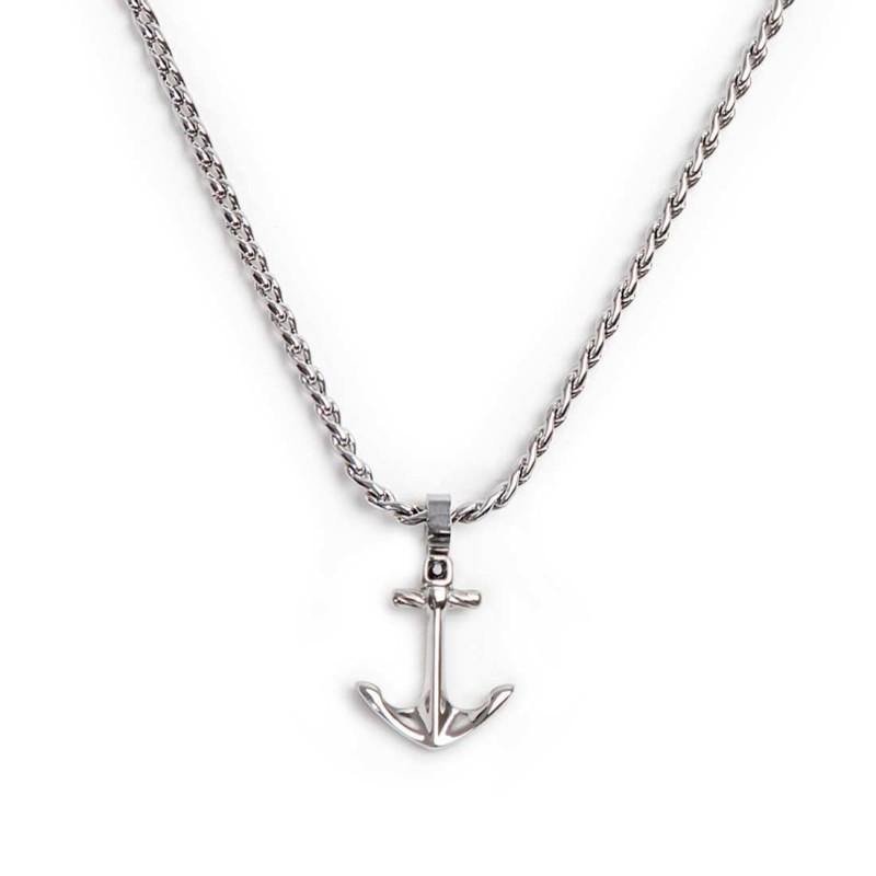 S.S. NECKLACE WITH TWISTED SERPENTINE CHAIN AND ANCHOR PEND S.steel necklace with twisted round link serpentine chain 1,80 mm th