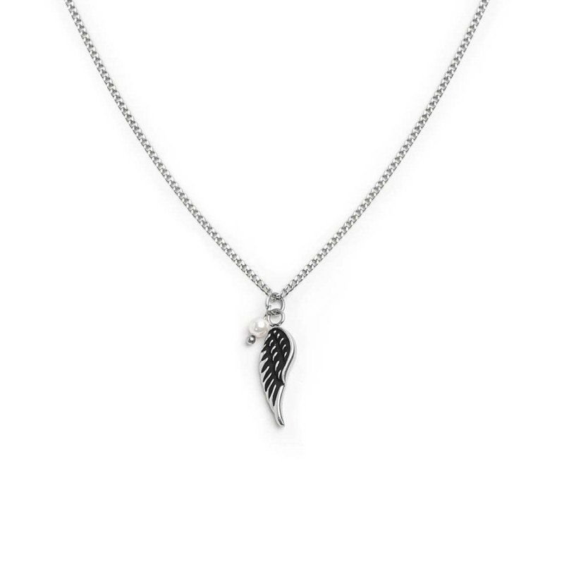 S.STEEL NECKLACE WING PENDANT S.steel necklace with grumetta chain 1,80 mm width and 0,80 thickness. Pendant with s.steel with b S.STEEL NECKLACE WING PENDANT S.steel necklace with grumetta chain 1,80 mm width and 0,80 thickness. Pendant with s.steel with b