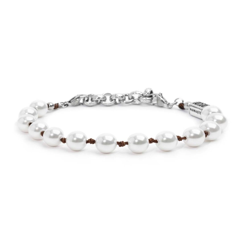 Marlù Bracciale Uomo/Donna In Acciaio Con Sfere E Perle - Modello 2BR0071-W - Elegante E Semplice
