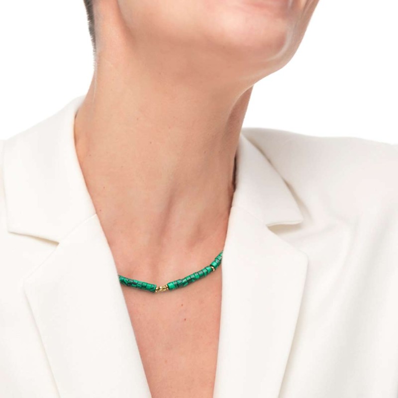 Collana catena a foglia e collana con pietre a rondelle Collana catena a foglia e collana con pietre a rondelle