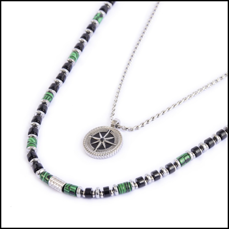 Collana rosa dei venti e collana rondelle in malachite Collana rosa dei venti e collana rondelle in malachite