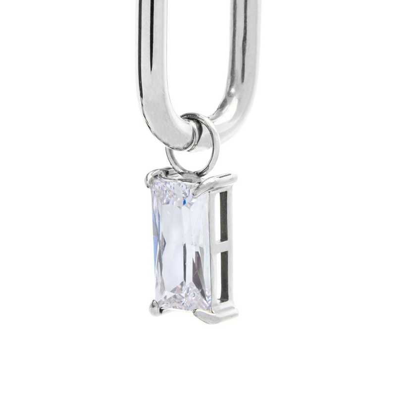 Orecchino ovale con zircone baguette