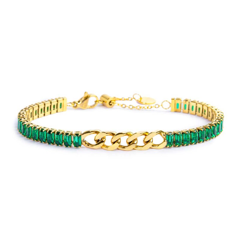 BR BAGUETTE TENNIS VERDE E CENTRALE CON CATENA GRUMETTA BR BAGUETTE TENNIS VERDE E CENTRALE CON CATENA GRUMETTA