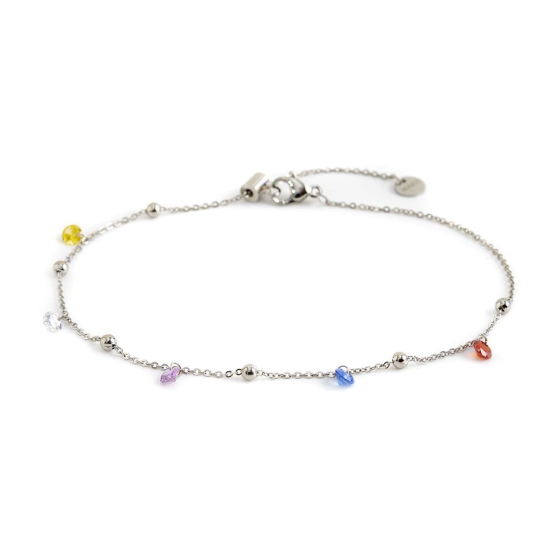 CAVIGLIERA CON CZ TONDI COLORATI E SFERE CAVIGLIERA CON CZ TONDI COLORATI E SFERE