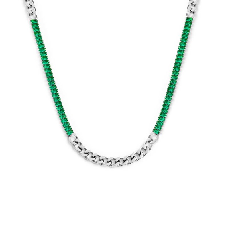 COLLANA BAGUETTE TENNIS E CENTRALE CON CATENA GRUMETTA COLLANA BAGUETTE TENNIS E CENTRALE CON CATENA GRUMETTA