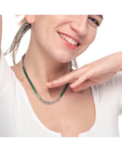Collana catena grumetta con tennis cristalli baguette Collana catena grumetta con tennis cristalli baguette