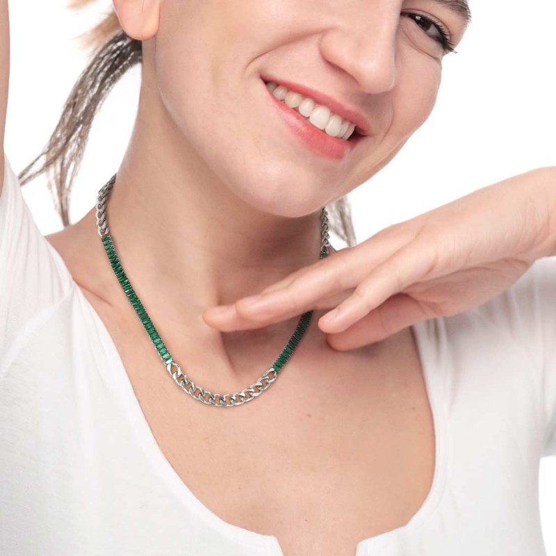 COLLANA BAGUETTE TENNIS E CENTRALE CON CATENA GRUMETTA COLLANA BAGUETTE TENNIS E CENTRALE CON CATENA GRUMETTA