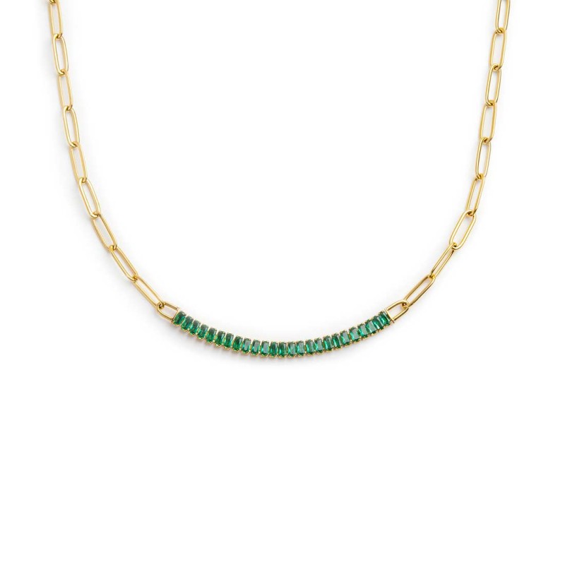 COLLANA CAT MAGLIA LARGA E BAGUETTE TENNIS