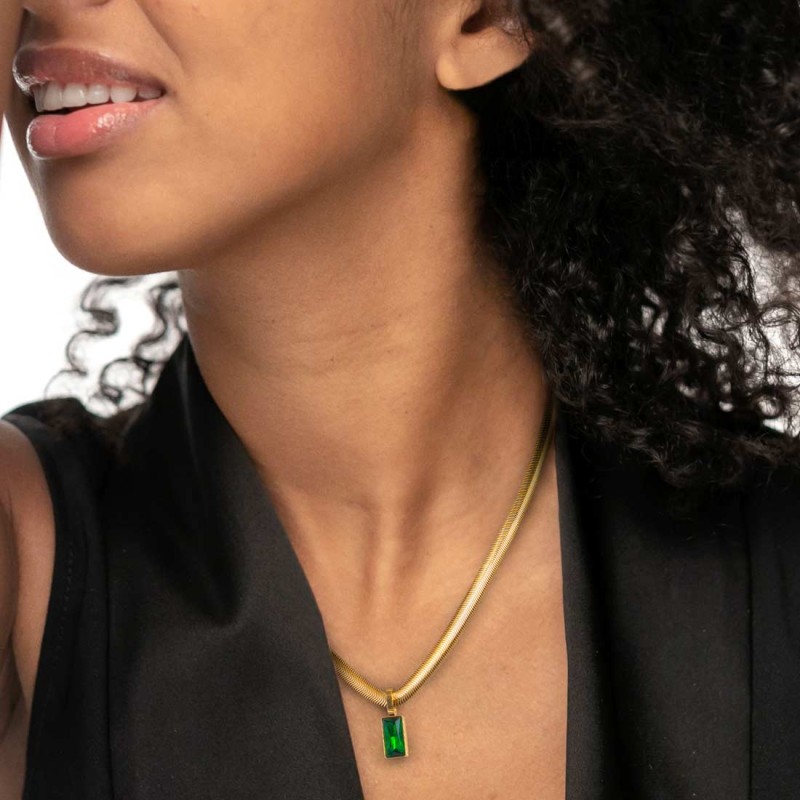 Collana catena snake cristallo baguette centrale Collana catena snake cristallo baguette centrale