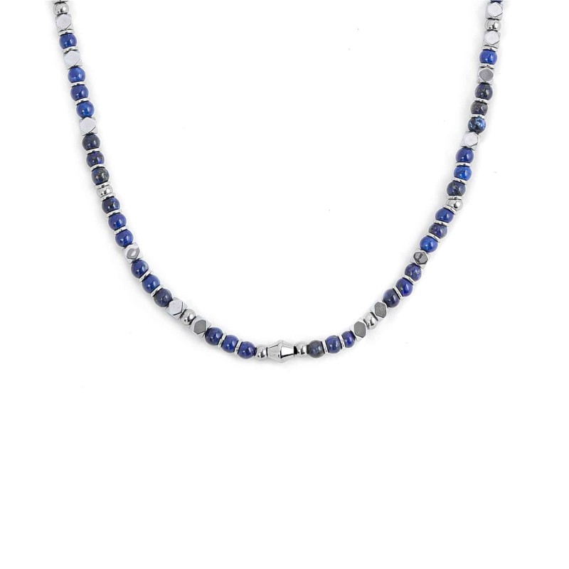 S.S.NECKLACE LAPIS AND HEMATITE STONE S.steel necklace with 4.35mm composite lapis stone, 4.75mm composite hematite stone, 4.80m S.S.NECKLACE LAPIS AND HEMATITE STONE S.steel necklace with 4.35mm composite lapis stone, 4.75mm composite hematite stone, 4.80m