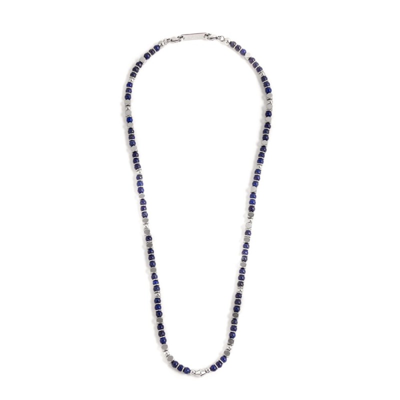 S.S.NECKLACE LAPIS AND HEMATITE STONE S.steel necklace with 4.35mm composite lapis stone, 4.75mm composite hematite stone, 4.80m S.S.NECKLACE LAPIS AND HEMATITE STONE S.steel necklace with 4.35mm composite lapis stone, 4.75mm composite hematite stone, 4.80m