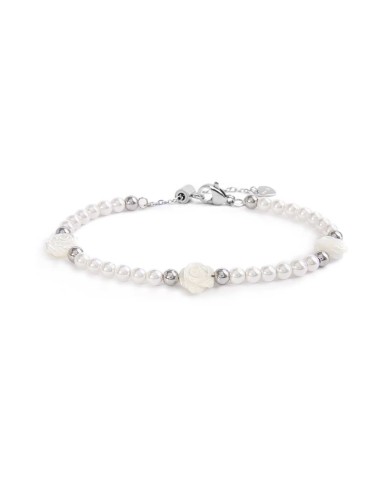Bracciale perle con rosa in madreperla Bracciale perle con rosa in madreperla