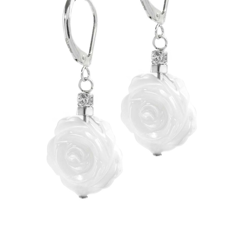 S.S. EARRINGS PAIR WITH MOP ROSE SHAPE PEND S.steel earrings pair lever back closure size 12,70*9,90 mm, 1 mm thickness with on S.S. EARRINGS PAIR WITH MOP ROSE SHAPE PEND S.steel earrings pair lever back closure size 12,70*9,90 mm, 1 mm thickness with on