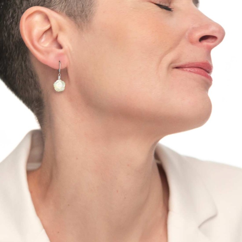 S.S. EARRINGS PAIR WITH MOP ROSE SHAPE PEND S.steel earrings pair lever back closure size 12,70*9,90 mm, 1 mm thickness with on S.S. EARRINGS PAIR WITH MOP ROSE SHAPE PEND S.steel earrings pair lever back closure size 12,70*9,90 mm, 1 mm thickness with on