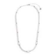 S.S. NECKLACE PEARL CHAIN WITH MOP ROSES SHAPE S.steel necklace with white round pearls 4/4,30 mm diameter, alternated  with pol S.S. NECKLACE PEARL CHAIN WITH MOP ROSES SHAPE S.steel necklace with white round pearls 4/4,30 mm diameter, alternated  with pol