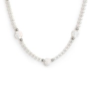 S.S. NECKLACE PEARL CHAIN WITH MOP ROSES SHAPE S.steel necklace with white round pearls 4/4,30 mm diameter, alternated  with pol S.S. NECKLACE PEARL CHAIN WITH MOP ROSES SHAPE S.steel necklace with white round pearls 4/4,30 mm diameter, alternated  with pol