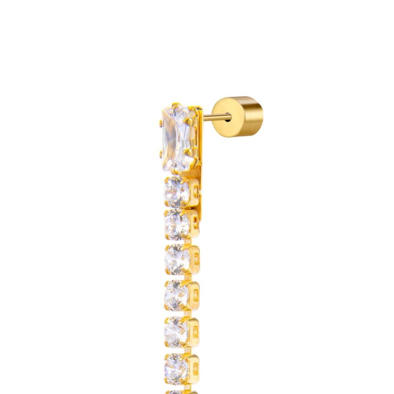 Orecchino a lobo catena tennis con zirconi baguette Orecchino a lobo catena tennis con zirconi baguette