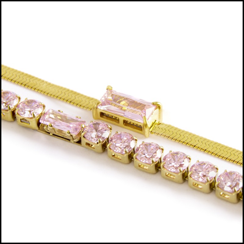 Bracciale con zircone baguette e bracciale tennis con zirconi Bracciale con zircone baguette e bracciale tennis con zirconi