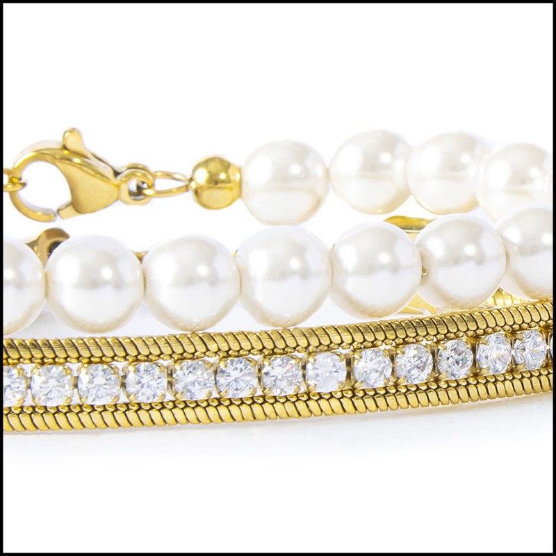 Bracciale con perle e bracciale tennis con zirconi Bracciale con perle e bracciale tennis con zirconi