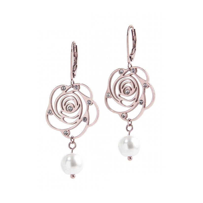 OR PAIO CON PENDENTE ROSA CON CRISTALLI E PERLA OR PAIO CON PENDENTE ROSA CON CRISTALLI E PERLA