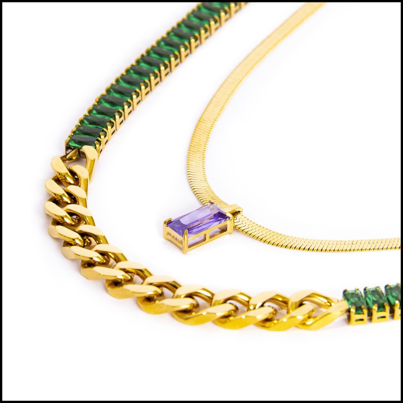 Collana con zircone baguette e collana tennis zirconi baguette Collana con zircone baguette e collana tennis zirconi baguette