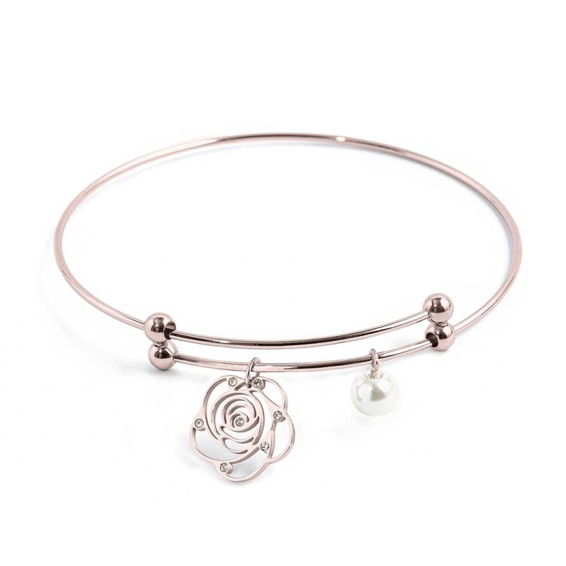 Bracciale rigido con rosa e perla pendente Bracciale rigido con rosa e perla pendente