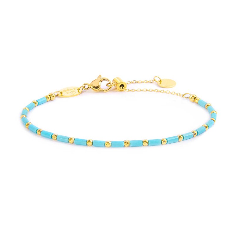 Bracciale con perline a tubo turchesi ed ematite Bracciale con perline a tubo turchesi ed ematite