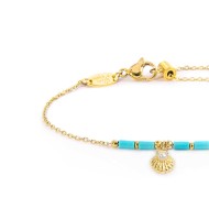 Bracciale conchiglia pendente con perla e perline a tubo turchesi Bracciale conchiglia pendente con perla e perline a tubo turchesi