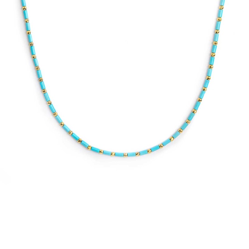 Collana con perline a tubo turchesi ed ematite Collana con perline a tubo turchesi ed ematite