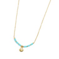 Collana conchiglia pendente con perla e perline a tubo turchesi Collana conchiglia pendente con perla e perline a tubo turchesi