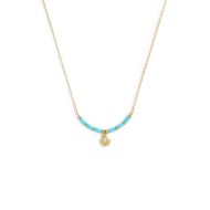 Collana conchiglia pendente con perla e perline a tubo turchesi Collana conchiglia pendente con perla e perline a tubo turchesi