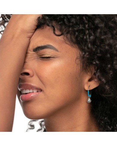 Orecchino a cerchio conchiglia con perla e perline turchesi