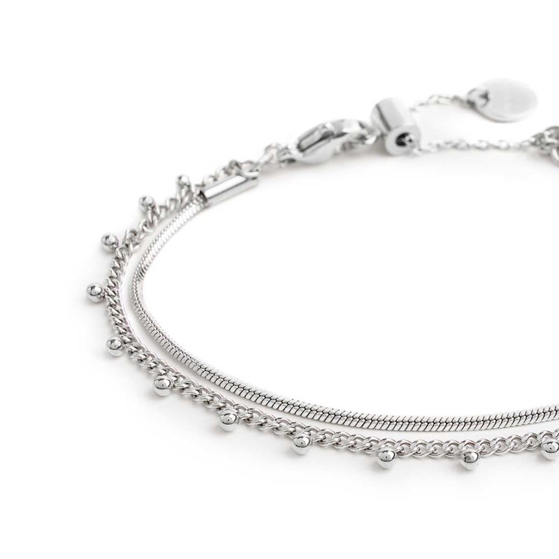 Bracciale doppia catena snake e grumetta con sfere Bracciale doppia catena snake e grumetta con sfere