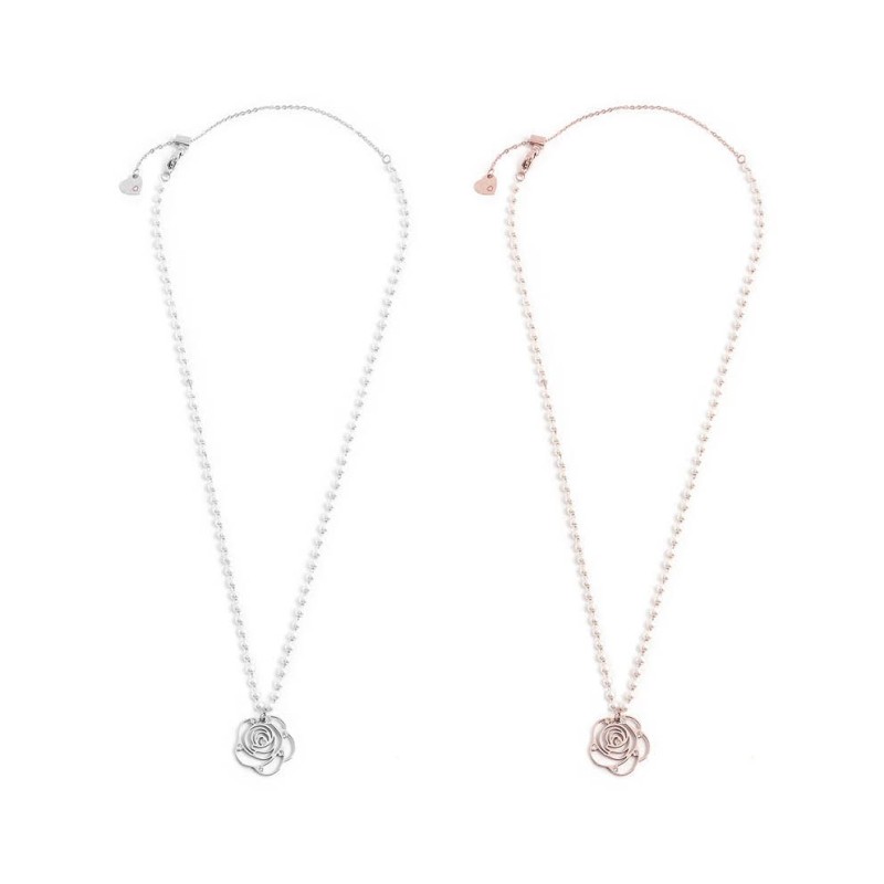 COLLANA 50CM CAT PERLE CON PEND ROSA CON CRIST COLLANA 50CM CAT PERLE CON PEND ROSA CON CRIST