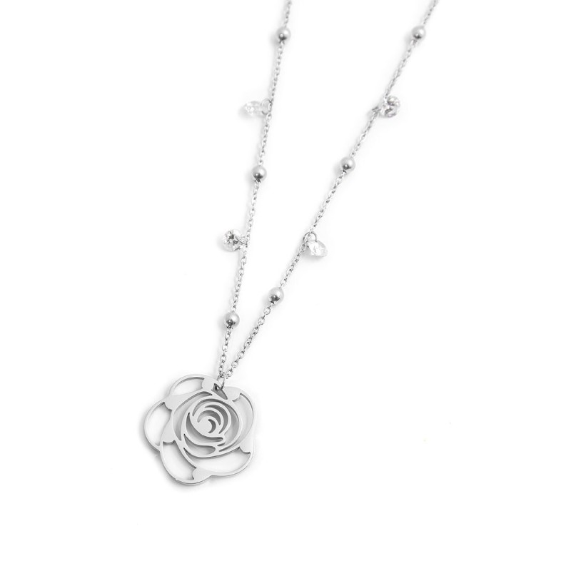COLLANA CON CZ BIANCHI E SFERE CON PEND ROSA CON CRIST COLLANA CON CZ BIANCHI E SFERE CON PEND ROSA CON CRIST