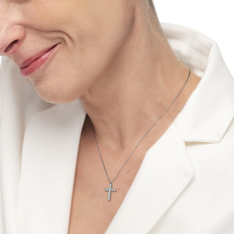 CO CON CROCE PENDENTE CON 1,40CM CZ BIANCO