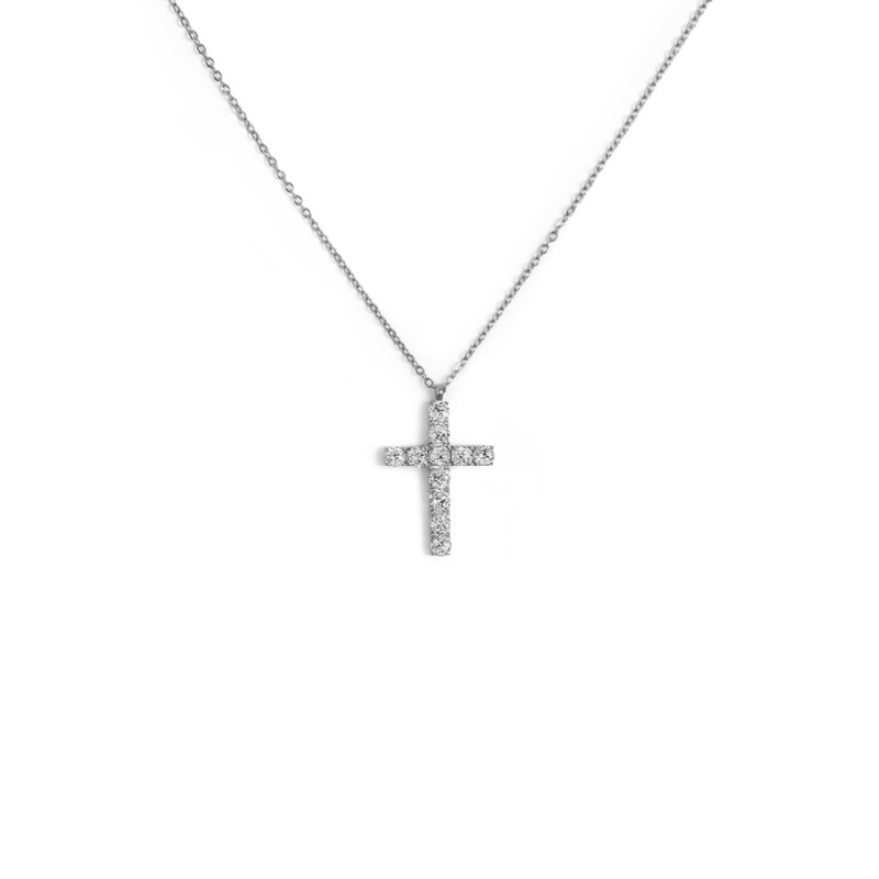 Collana croce pendente 2,6cm con zirconi Collana croce pendente 2,6cm con zirconi
