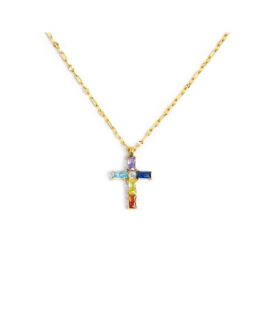 Collana croce pendente con cristalli baguette Collana croce pendente con cristalli baguette
