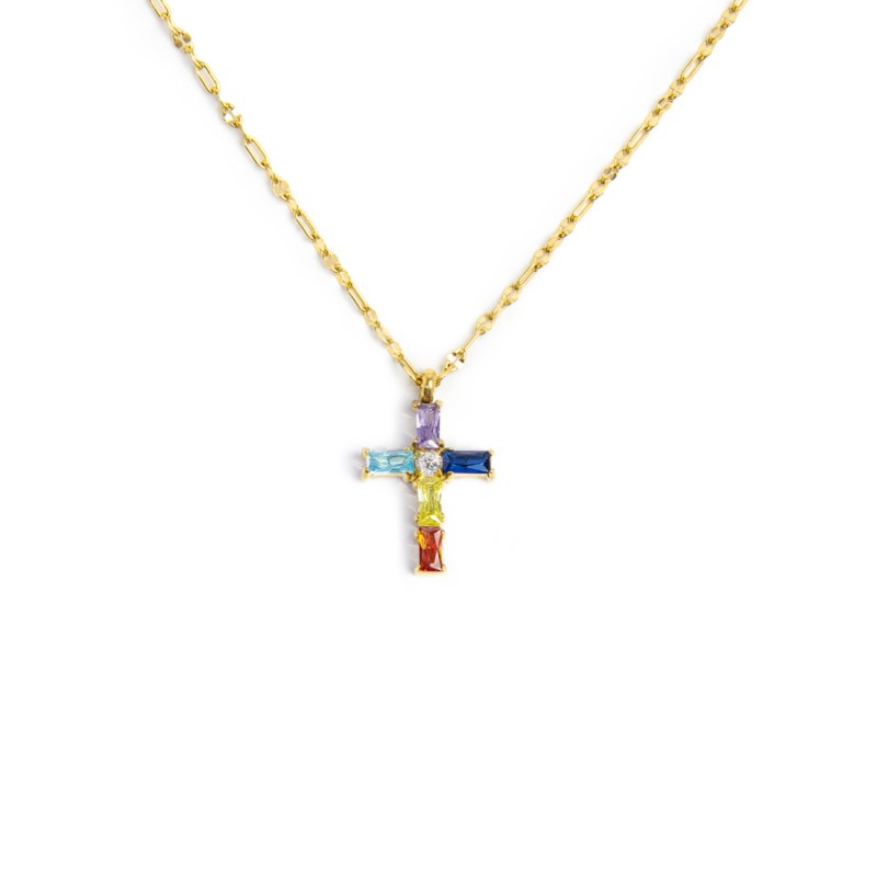 Collana croce pendente con cristalli baguette Collana croce pendente con cristalli baguette