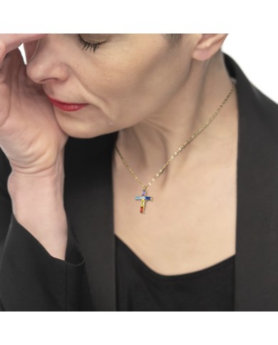 Collana croce pendente con cristalli baguette Collana croce pendente con cristalli baguette