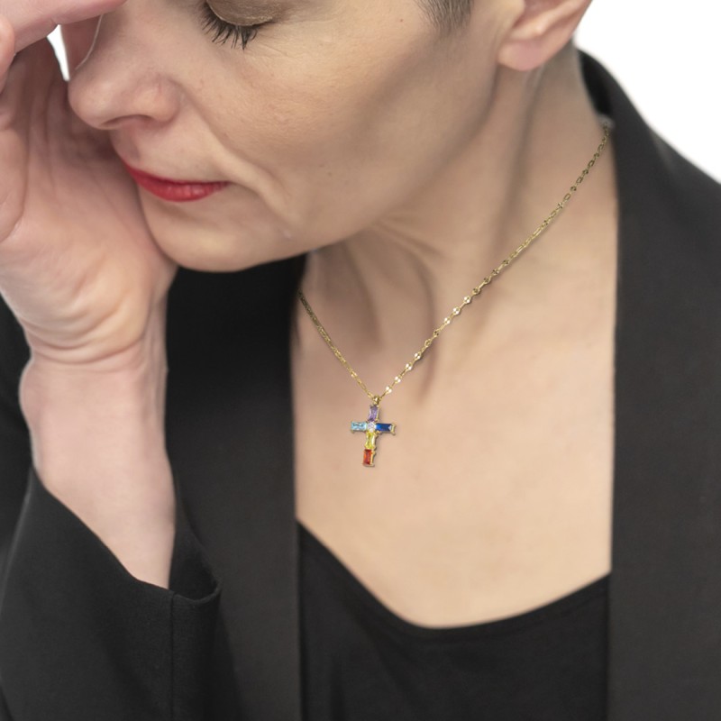 Collana croce pendente con cristalli baguette Collana croce pendente con cristalli baguette