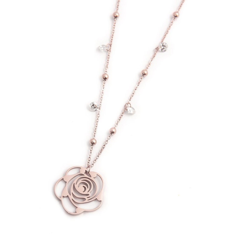COLLANA CON CZ BIANCHI E SFERE CON PEND ROSA CON CRIST COLLANA CON CZ BIANCHI E SFERE CON PEND ROSA CON CRIST