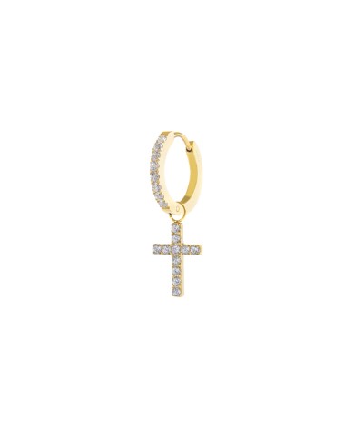Orecchino a cerchio con zirconi con croce pendente con zirconi Orecchino a cerchio con zirconi con croce pendente con zirconi