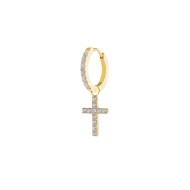 Orecchino a cerchio con zirconi con croce pendente con zirconi Orecchino a cerchio con zirconi con croce pendente con zirconi