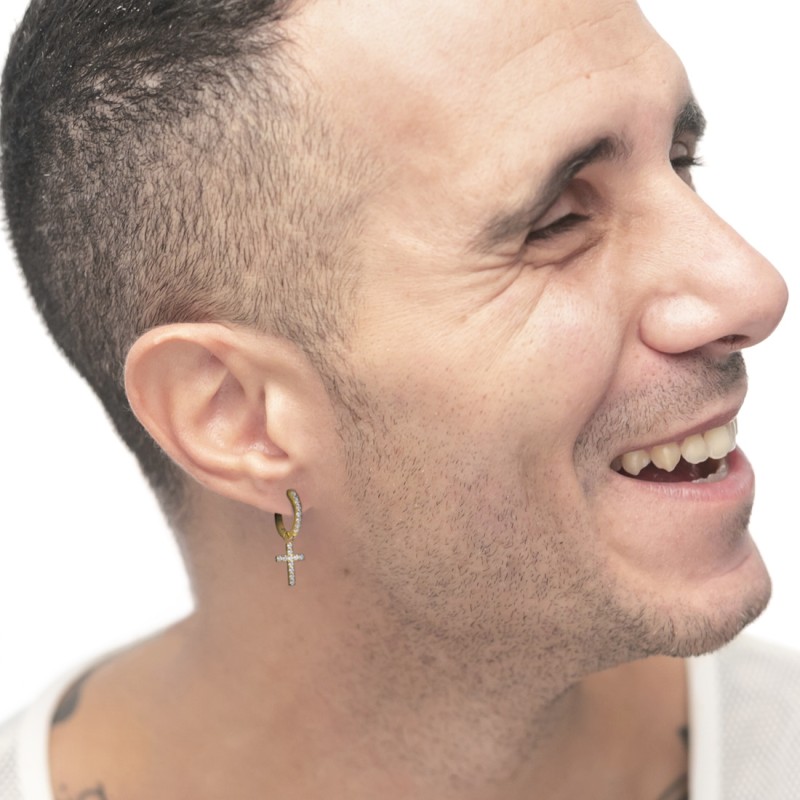 OR ACC MONO CERCHIO CON CZ BIANCHI E CROCE PENDENTE