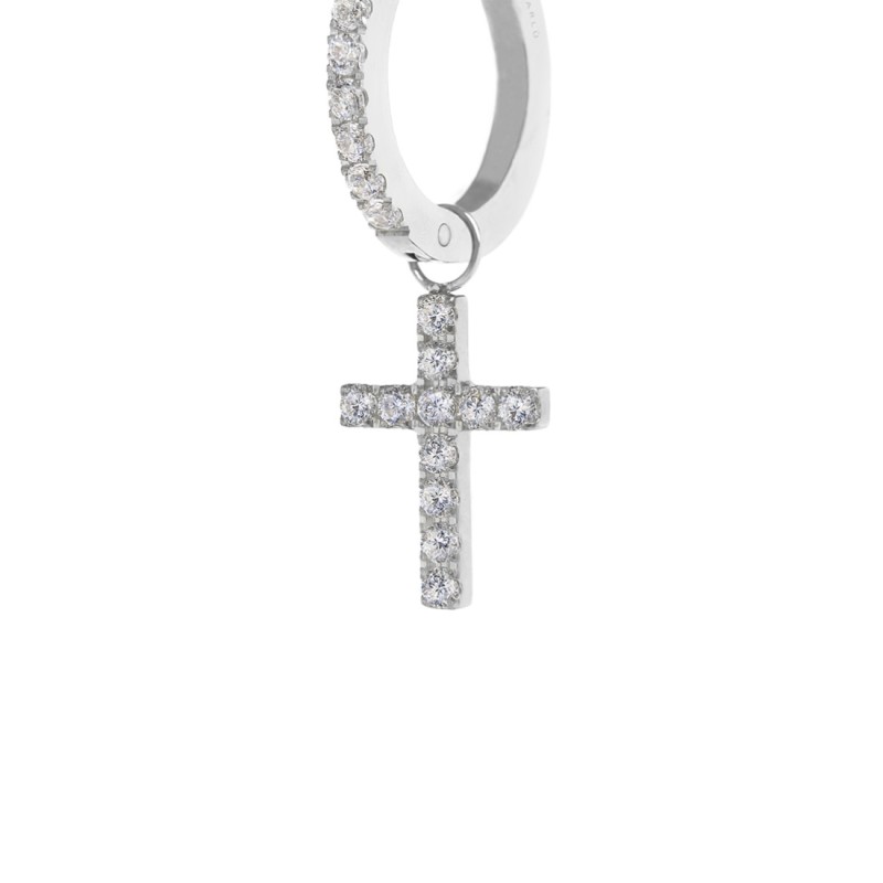 Orecchino a cerchio con zirconi con croce pendente con zirconi