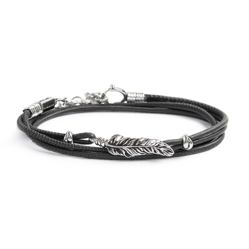 Bracciale con piuma con cordino strobel doppio filo Bracciale con piuma con cordino strobel doppio filo
