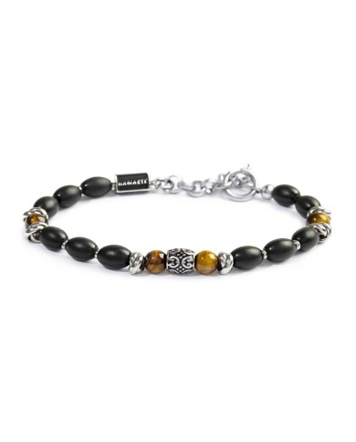 Bracciale con onice nera ovale e sfere occhio di tigre