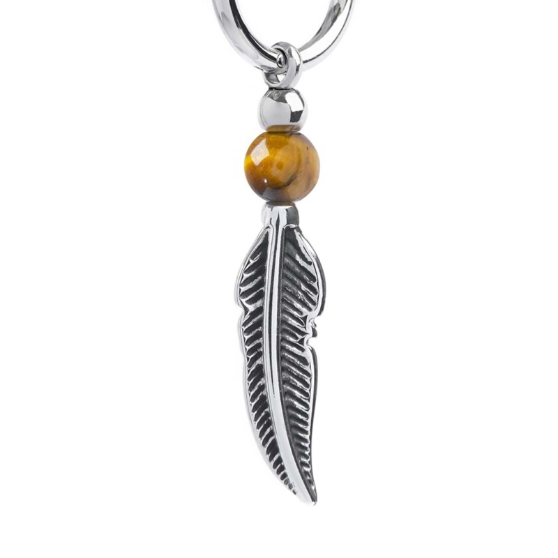Orecchino a cerchio con sfera e piuma pendente Orecchino a cerchio con sfera e piuma pendente