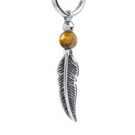 Orecchino a cerchio con sfera e piuma pendente Orecchino a cerchio con sfera e piuma pendente